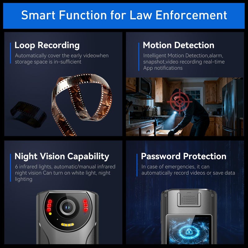 Tarkonn Body Worn Camera, 1080P FHD Body Camera, 4000mah Battery, Night Vision, APP & GPS, 64G Police Body Cam for Law Enforcement - Image 4